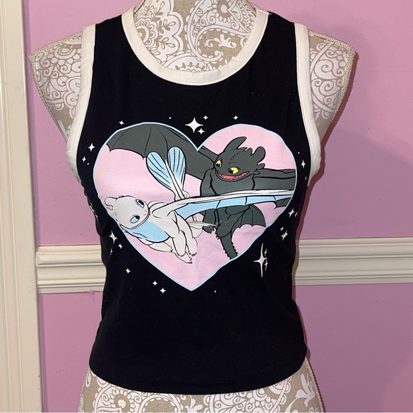 Dreamworks Tops - Rare how to train your dragon crop tank top toothless light fury goth gothic